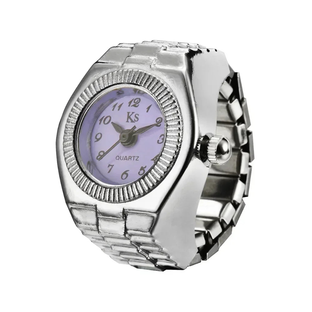 luckacco couple finger watch ring vintage punk elastic alloy band men women jewelry clock roman numerals dial 28style mini quartz watches