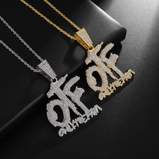 Luckacco Hip Hop Ice Out Zircon Letter Otf Letter Pendant Necklace for Men and Women Fashion Rock Party Jewelry Gift
