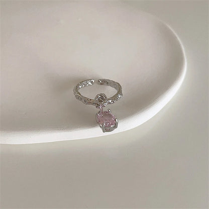 Luckacco Pink Crystal Irregular Heart Rings Creative Zircon Bowknot Opal Love Heart Open Ring Y2K Shiny Rings for Women Party Jewelry