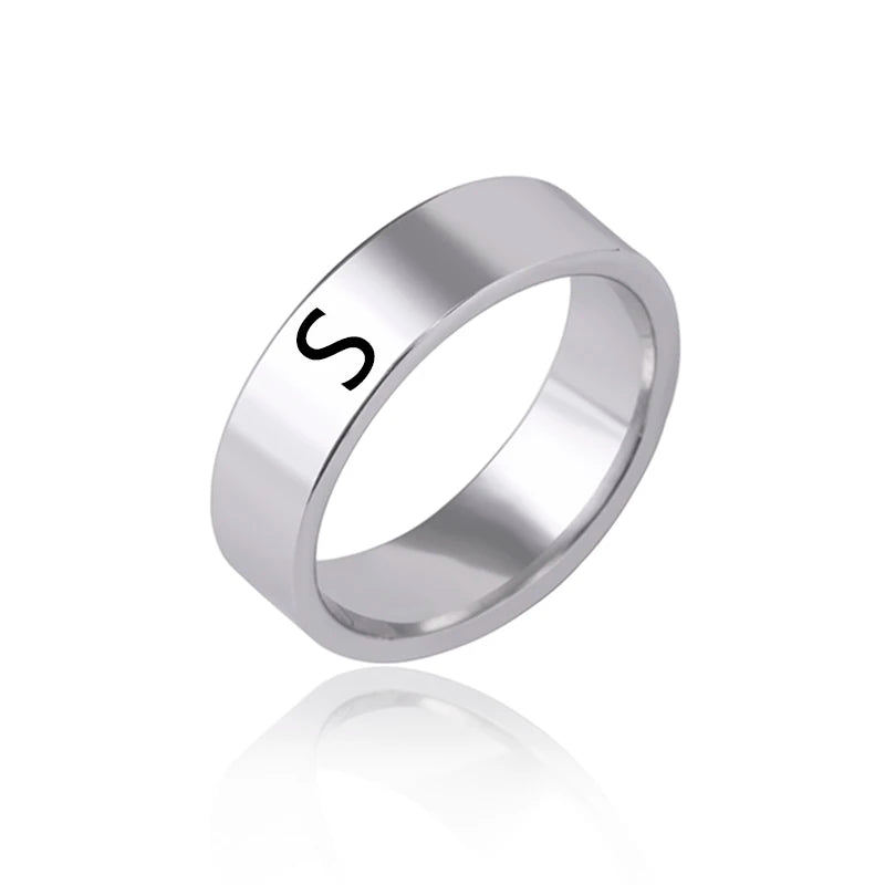 luckacco fashion 26 english initial letter ring stainless steel engraved name rings for women birthday gifts