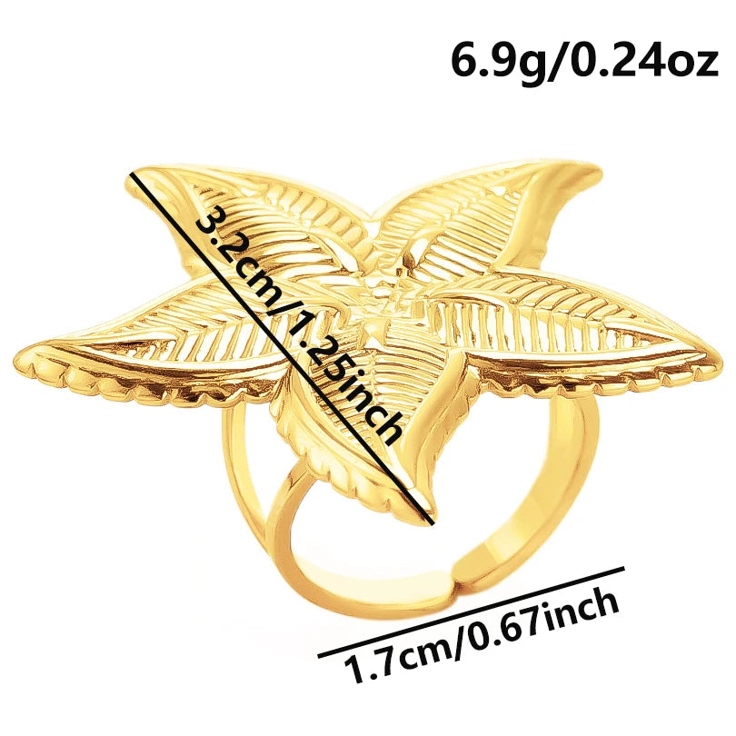 luckacco 1pc stylish marine jewelry ocean sea animals conch starfish shell ring stainless steel jellyfish scallop rings women charm gift