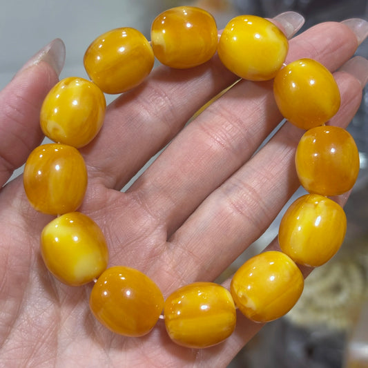 Luckacco Natural Amber Honey Wax Bracelet Baltic Chicken Oil Yellow Barrel Bead Amber Bracelet Original Stone Men's and Women's Pendant