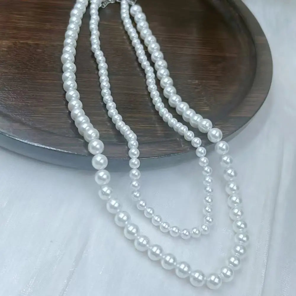 luckacco 4 6mm 2 necklaces round white natural shell pearl pearls chokers short necklace for women jewelry gift  16" 18"