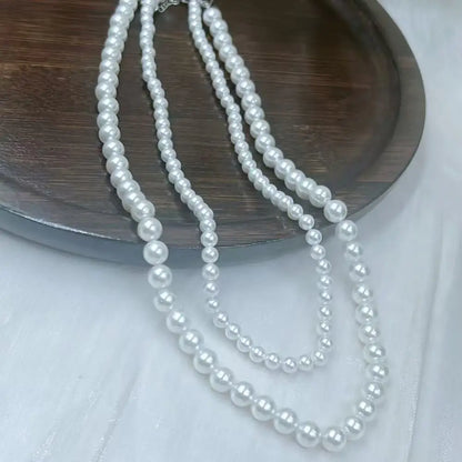 Luckacco 4 6mm 2 Necklaces Round White Natural Shell Pearl Pearls Chokers Short Necklace for Women Jewelry Gift  16" 18"