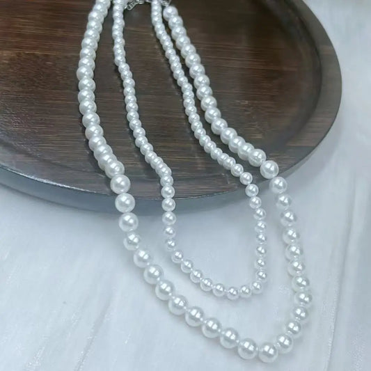 Luckacco 4 6mm 2 Necklaces Round White Natural Shell Pearl Pearls Chokers Short Necklace for Women Jewelry Gift  16" 18"