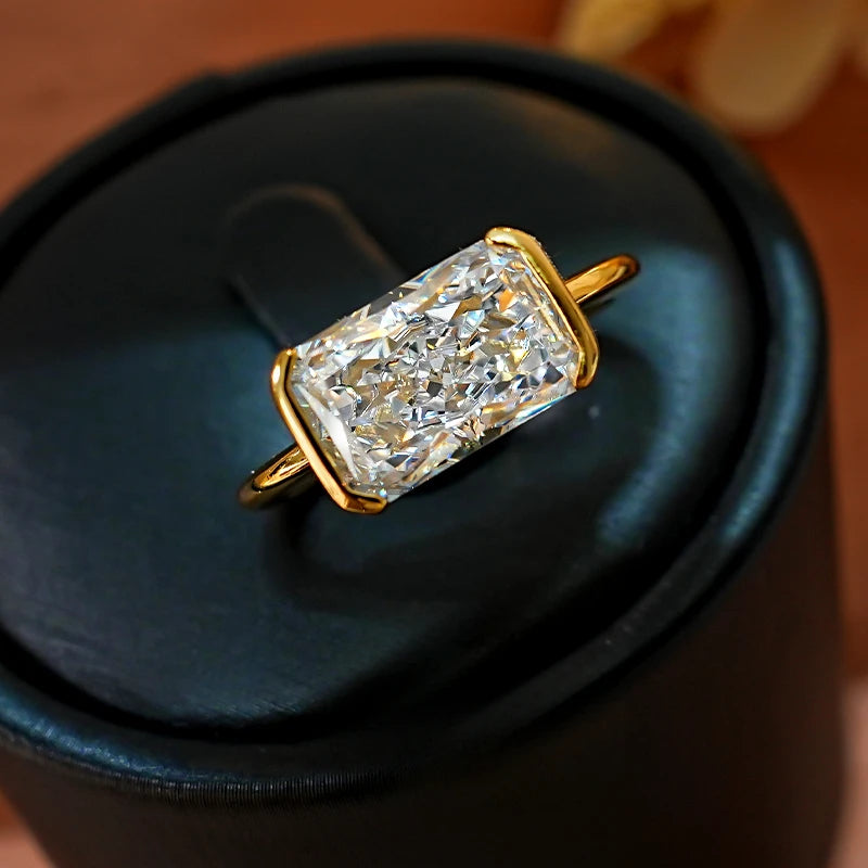 luckacco vintage style broken ice cut 925 silver ring 7 * 11 high carbon diamond cube candy ins diamond ring light luxury gift