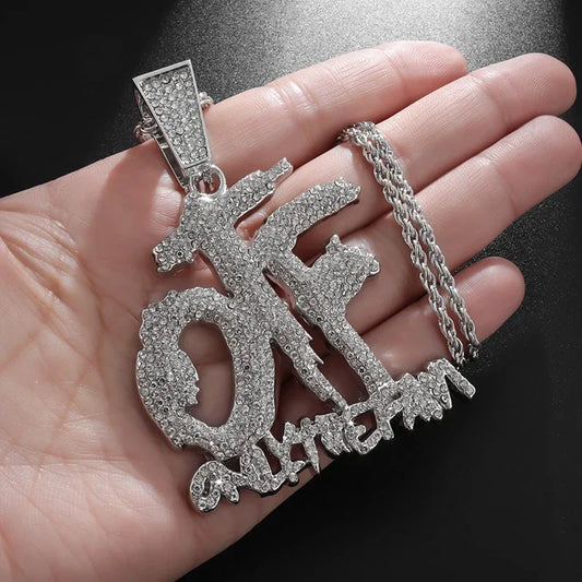 Luckacco Hip Hop Ice Out Zircon Letter Otf Letter Pendant Necklace for Men and Women Fashion Rock Party Jewelry Gift