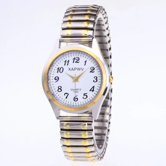 Luckacco Classic Vintage Business Couple Women Men Elastic Gold Sliver Quartz Watch Tide Lovers Couple Bracelet Watches Party Office Gift