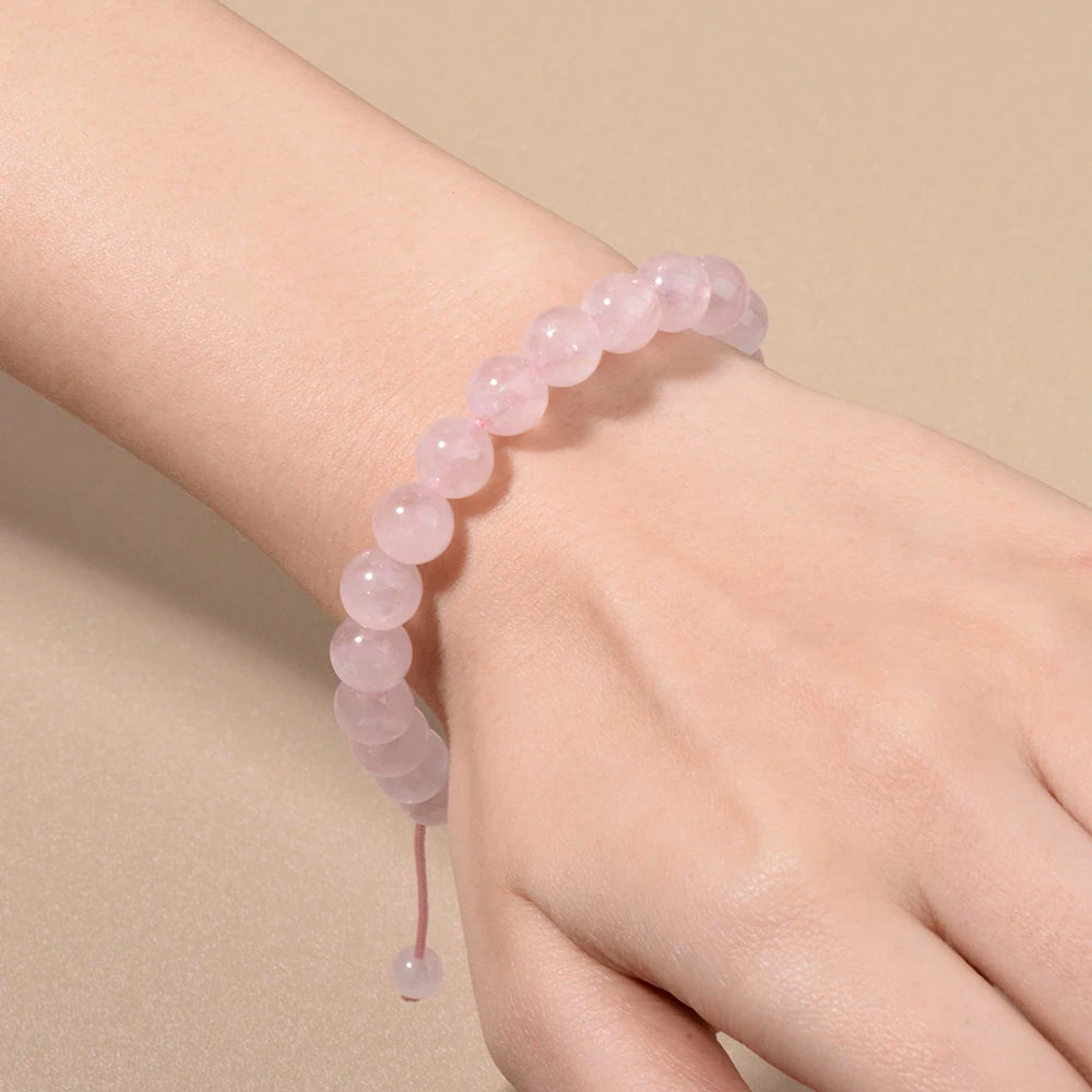 luckacco 1p 8mm rose quartz amethyst sunstone moonstone braided ajustable beaded bracelet natural gem crystal energy gift for men women