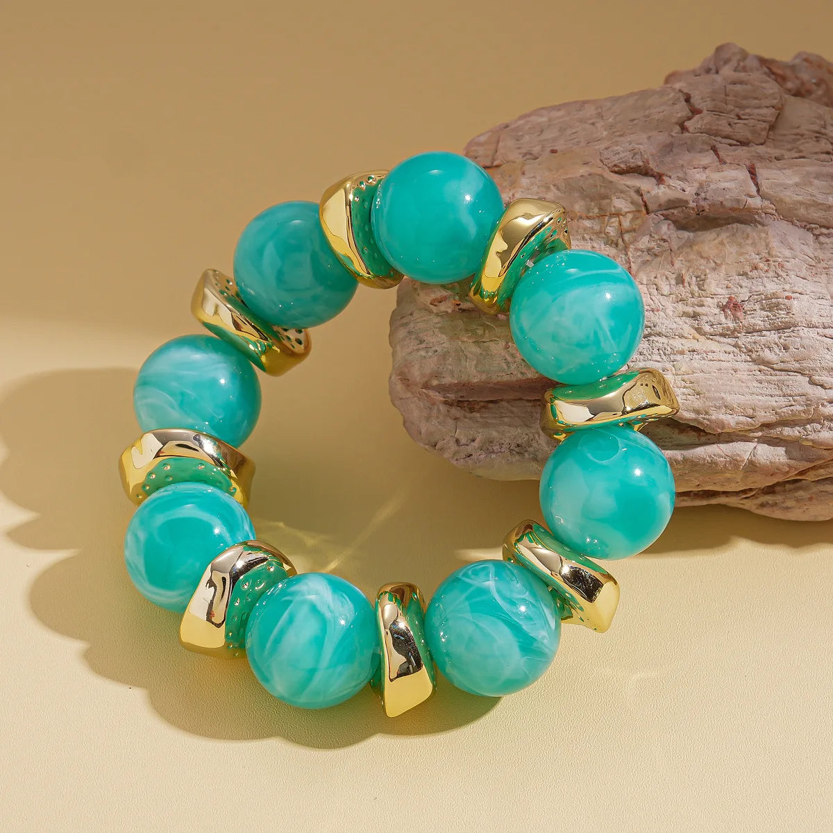 luckacco 7 styles trendy splicing acrylic round beads bracelets bohemian thick irregular resin elastic bangles retro jewelry for women f