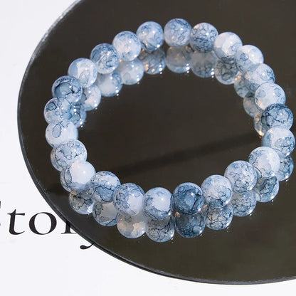 Luckacco Fashion Exquisite Ice Crack Gradient Forest Flower Pattern Beaded Glass Bracelet for Women High Beauty Elastic Bracelet Jewelry