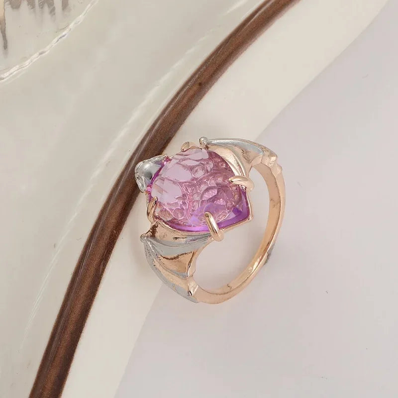 luckacco new arrivals vintage bat finger rings y2k inlaid purple water drop shape stone ring for women fashion party jewelry gifts