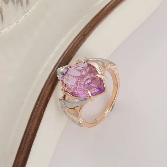 Luckacco New Arrivals Vintage Bat Finger Rings Y2k Inlaid Purple Water Drop Shape Stone Ring for Women Fashion Party Jewelry Gifts