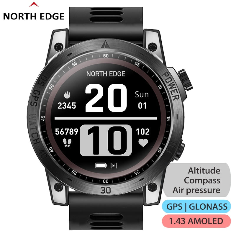 NORTH EDGE 2023 New GPS  Watches Men Sport Smart Watch HD AMOLED Display 50M ATM Altimeter Barometer Compass Smartwatch for Men - luckacco
