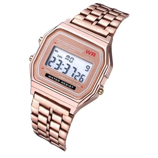 Luckacco Retro Square Electronic Watches Digital Display Women Men Watch Rose Gold Silver Luxury Ladies Wristwatches Relojes Para Mujer