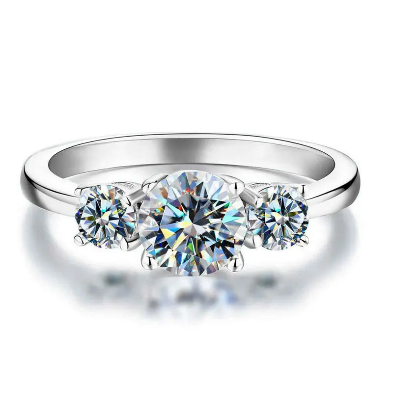 luckacco oxtao 3 stone engagement rings for women 925 sterling silver luxury jewelry 6.5mm wedding rings vvs1 d moissanite ring jewelry