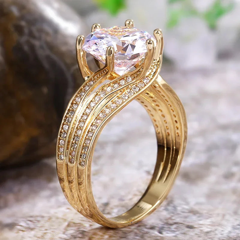luckacco gorgeous solitaire zirconia bridal wedding rings gold color engagement party brilliant women jewelry anillos de mujer кольцо