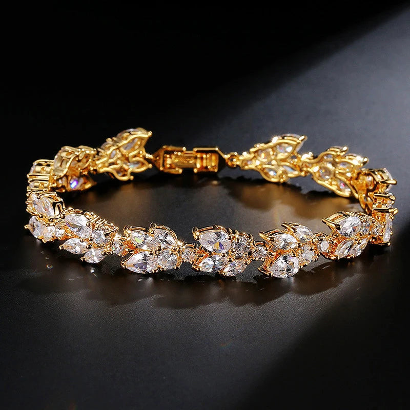 luckacco picks luxury aaa cubic zirconia wedding bracelets for women high quality white gold color leaf charm bracelet bangles