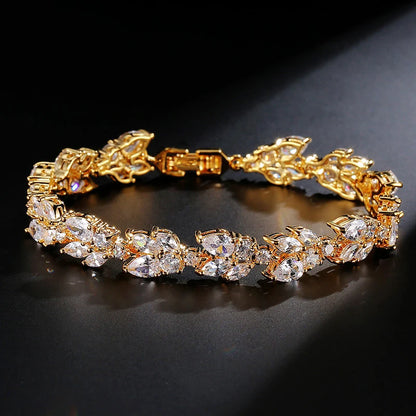 Luckacco picks Luxury AAA Cubic Zirconia Wedding Bracelets for Women High Quality White Gold Color Leaf Charm Bracelet Bangles