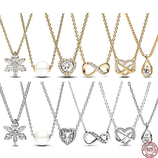 Luckacco New 925 sterling silver gold droplet pearl snowflake pendant necklace exquisite and luxurious women's charm jewelry gift