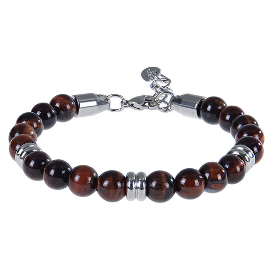 Luckacco 8mm Natural Stone Lapis Lazuli Beaded Bracelet Adjustable Stainless Steel Chain Bracelet for Men Women Handmade Jewelry Gifts