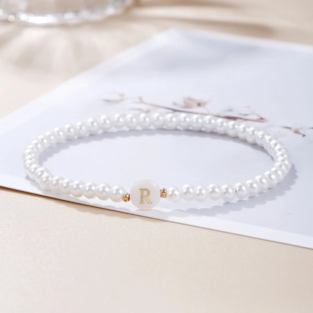 luckacco new fashion 26 letter bracelet women temperament handmade simulated pearl bead bracelet for women jewelry gift