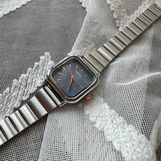 Luckacco Hot Sale Women Quartz Watch Square Dial Stainless Steel Bamboo Strap Casual Fashion Wristwatch Reloj De Mujer