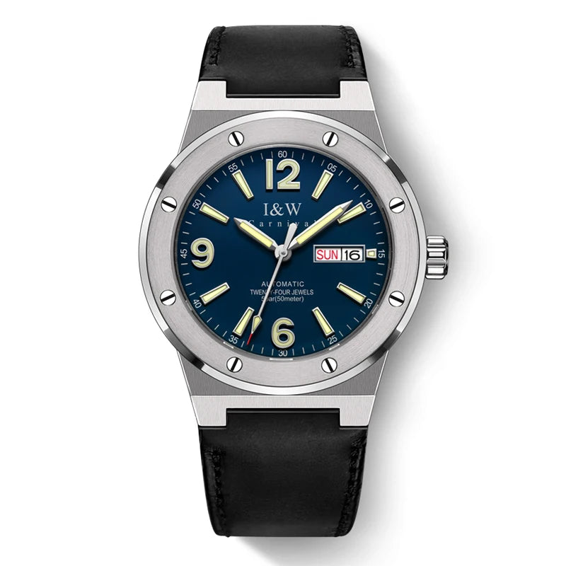 luckacco iw new fashion date men watch nh36 automatic movement luminous top brand luxury sports mechanical watch relogio masculino