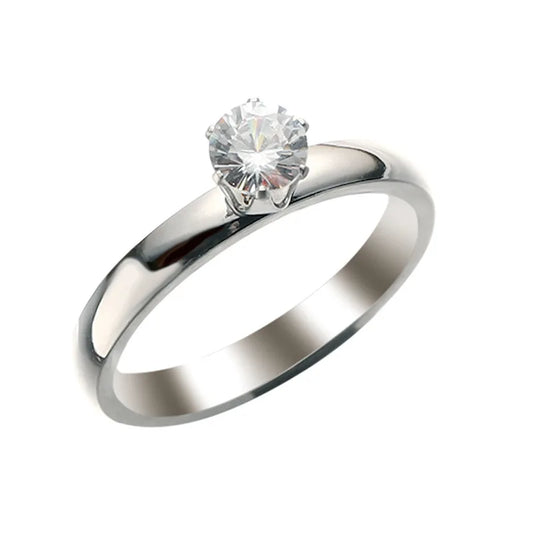 Luckacco Titanium Steel Solitaire Rings for Women Men Shiny Six Claws Zircon Marriage Promise Ring Fashion Couple Jewelry Gifts KBR118