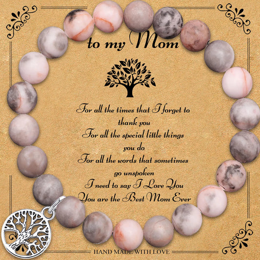 Luckacco Natural Agate Unique Design Tree of Life Beaded Bracelet Women's Jewelry Mom's Christmas Party Favor with Blessing Card