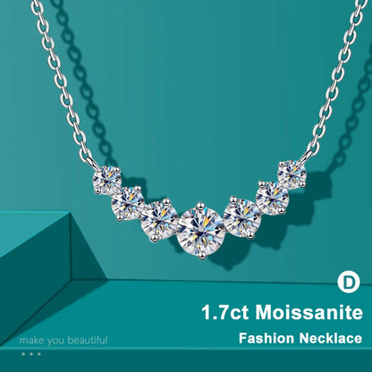 Luckacco Moissanite Necklace for Woman Wedding Fine Jewely with Certificates 925 Sterling Sliver Plated 18k White Gold Necklace