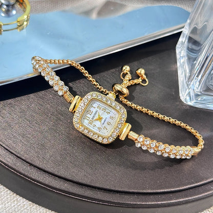Luckacco The new ladies' small square watch features a double-row diamond bracelet and Arabic numerals fashionable quartz watch