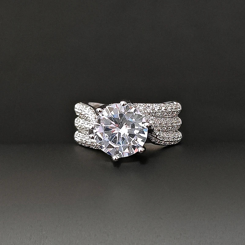 luckacco 10mm cubic zirconia wedding bands ring for women luxury crystal cz ring engagement accessories new arrival trendy jewelry r7851