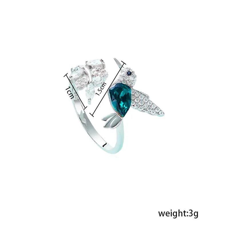 luckacco elegant natural blue stone adjustable hummingbird rings for women glass filled rings female engagement wedding party jewelry