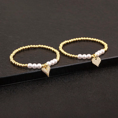 Luckacco Nidin New Arrival Romantic Heart Shape Shine Zircon Pearl Beads Bracelets For Female Fashion Versatile Jewelry Accessories Gifts