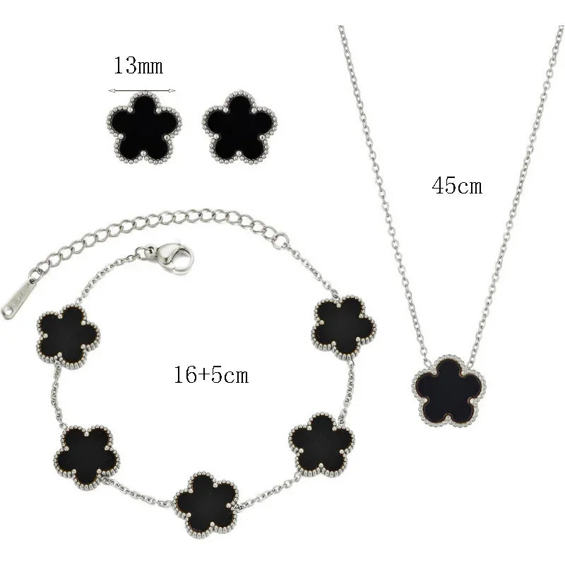 luckacco 14k gold plated five-leaf clover link bracelets white black blue gold red green lucky bracelets jewelry gifts trendy for women