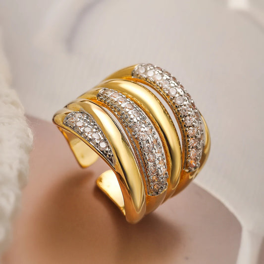 Luckacco 31styles Luxury AAA Cubic Zirconia Inlay Copper Wedding Jewelry Gold Color Statement Geometric Rings For Elegant Women