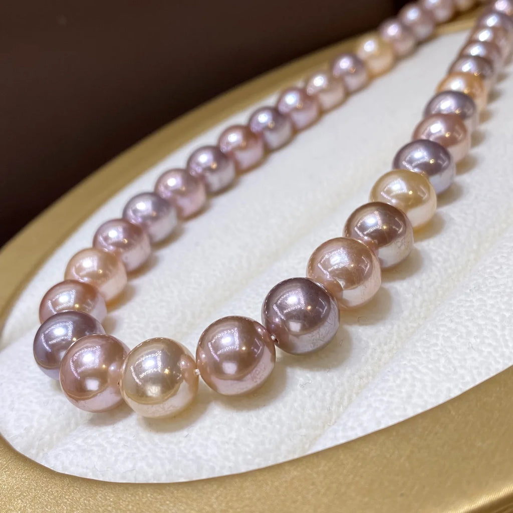18in AAA 9-11mm Candy color Edison pearl necklace for women's natural pearls with near circular highlights and mixed colors 14kp