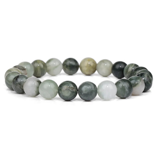 Luckacco Handmade Natural Stone African Stone Beads Bracelet Men Yoga Mala Jewelry Green Moss Agates Beaded Bracelet for Women Men