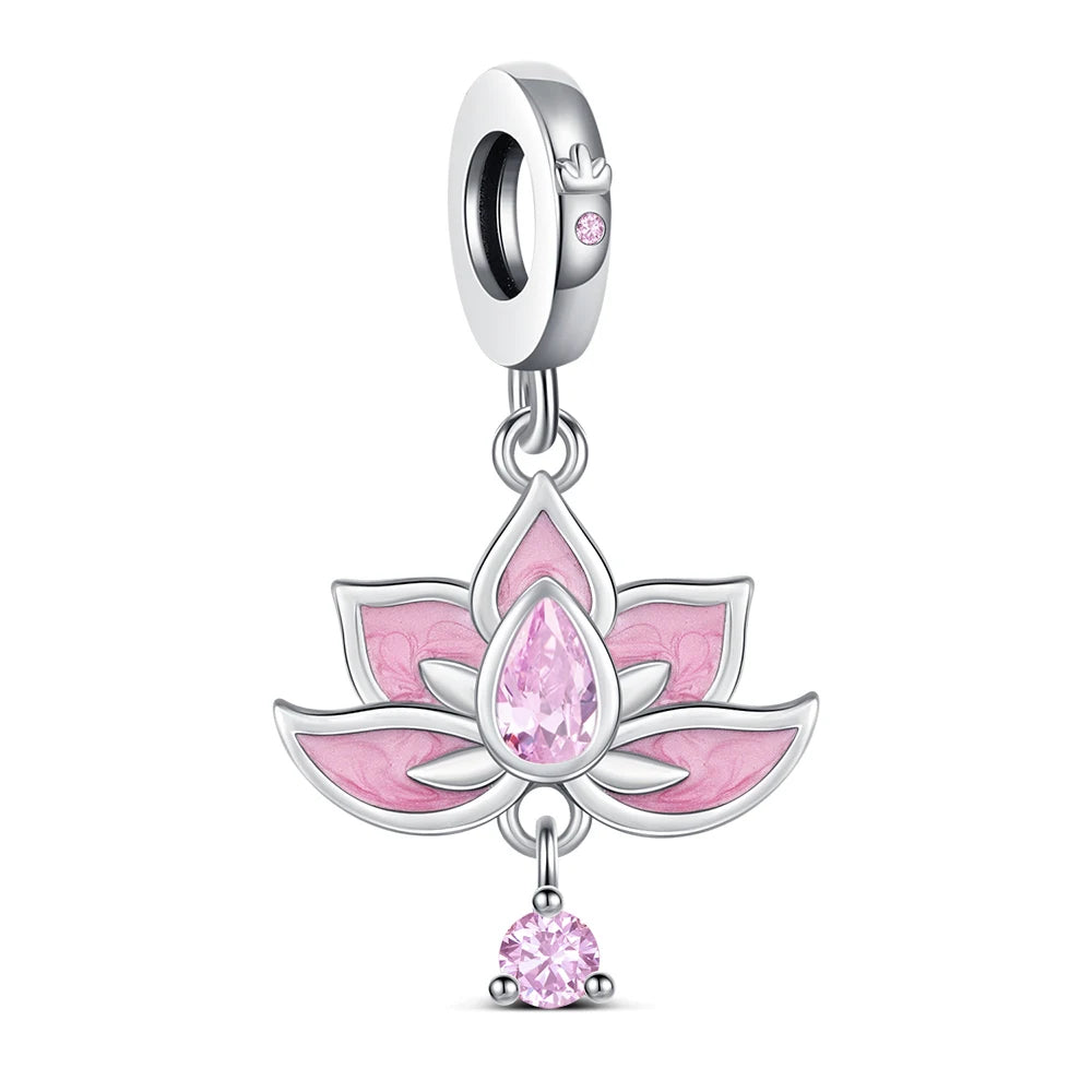 luckacco 925 sterling silver lotus charm fit bracelet diy for women fashion pendant romantic jewelry elegant charm fine 2025 new hot bead