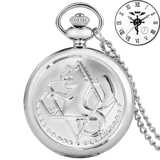 Luckacco Antique Fullmetal Alchemist Quartz Anime Pocket Watch Cosplay Edward Elric Clock Design Pendant Necklace Chain Vintage Chain