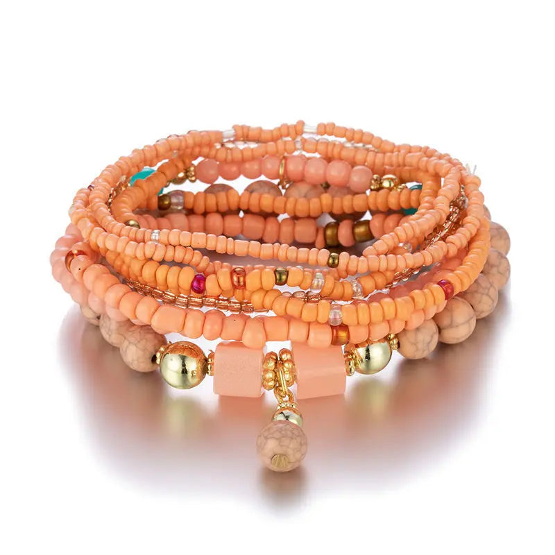 luckacco bohemian red charm beads multilayer bracelets & bangles for women handmade turquoises beads bracelet femme boho jewelry