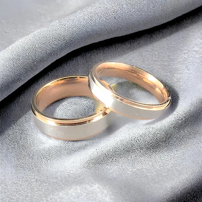 luckacco 6mm fashion polished rose gold titamium steel rings high quality simple women wedding band jewelry party accessories for gift