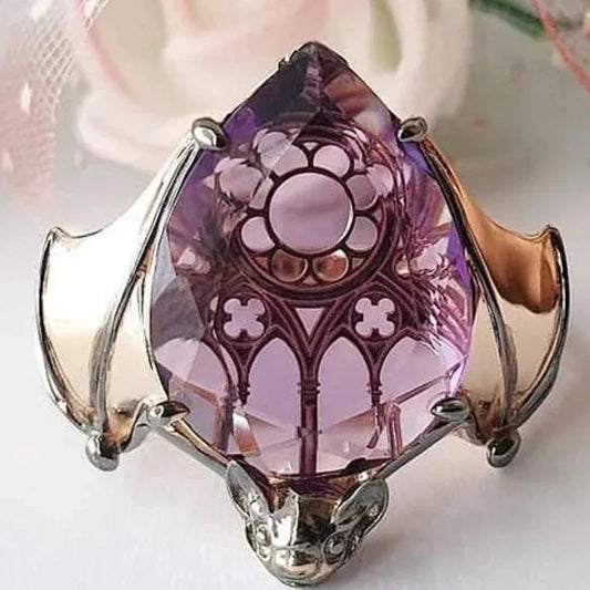 Luckacco New Arrivals Vintage Bat Finger Rings Y2k Inlaid Purple Water Drop Shape Stone Ring for Women Fashion Party Jewelry Gifts