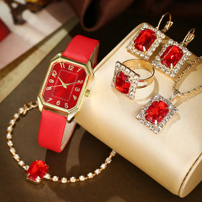 Luckacco 6/5/1PCS Luxury Fashion Square Women's Watches Brand Ladies Quartz Wristwatch Jewelry Set Classic Simple Femme Relogio Feminino