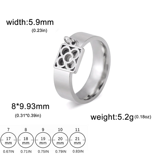 Luckacco Unift Women Stainless Steel Charms Rings Flower Leaf Spider Paw Pendant Finger Ring Fashion Minimalist Couple Jewelry