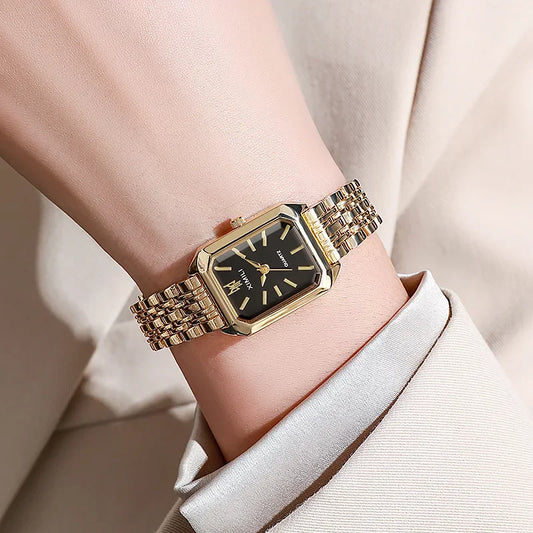 Luckacco 2025 Hot Brand Stainless Steel Strap Watch Women Luxury Gift Quartz Wristwatch Student Fashion Simple Square Quartz Watches