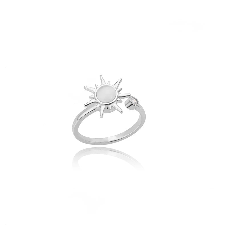 luckacco luxury gemstone flower stainless steel rings zircon adjustable ring women wedding anti fading jewelry vacation accessories gift