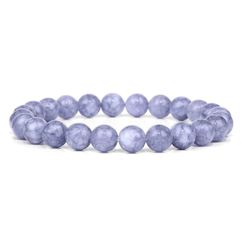 luckacco purple stone bracelet 8mm natural stone fire dragon agates amethysts fluorite jasper beads elastic bracelets for women men