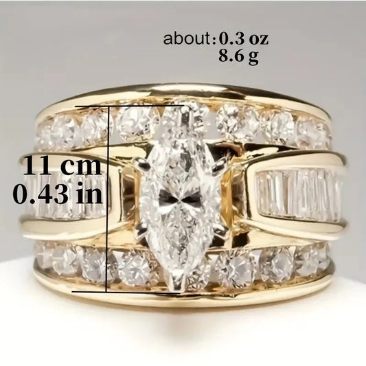 Luckacco Luxury Marquis Cut Droplet Ring Women's Gorgeous Anniversary Party Jewelry Noble  Fashion Engagement Ceremony Accessories